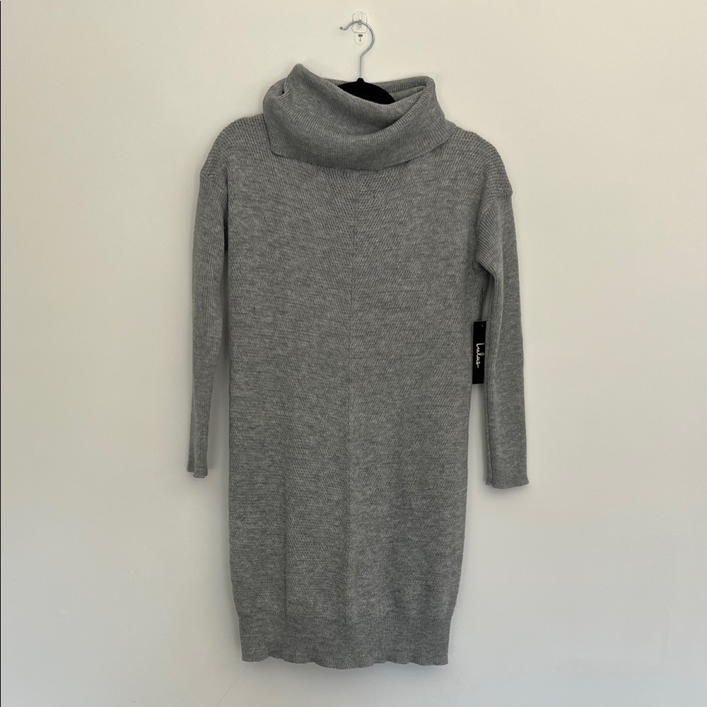 lulu’s light grey cowl neck sweater dress, size small, nwt